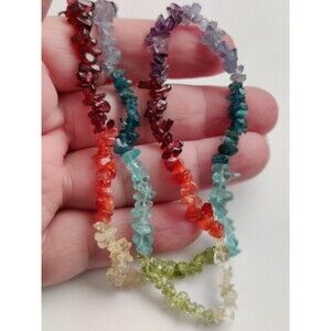 VTG 925 Sterling Silver RAINBOW GEMSTONE Chip Necklace 19" GoldWash Clasp 21g